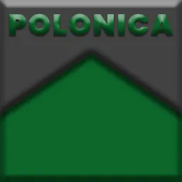 Graficzne logo firmy z napisem 'POLONICA' umieszczonym nad zielonym kształtem przypominającym dach domu, na szarym tle.