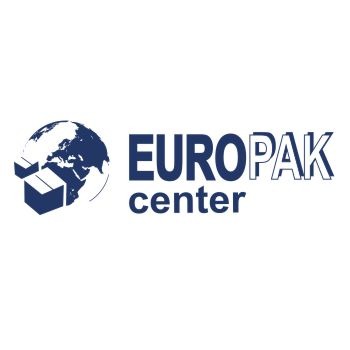 Logo firmy EUROPAK center z globusem i stylizowanymi kartonami po lewej stronie nazwy.