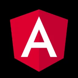 Logo frameworku Angular: biała litera A na czerwonym tle w kształcie tarczy, na czarnym tle.