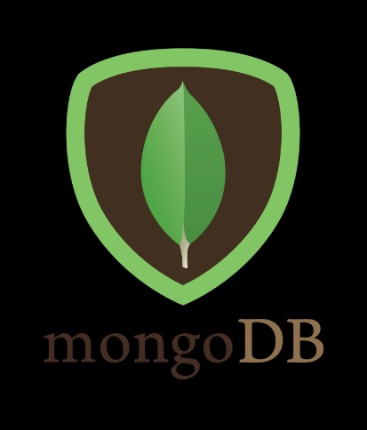 Logo MongoDB: zielony liść w brązowej tarczy z zieloną obwódką, nazwa 'mongoDB' poniżej.