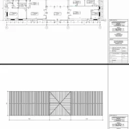 Rzut parteru i dachu budynku mieszkalnego z wymiarami, nazwami pomieszczeń i informacjami o inwestycji, wykonany w programie CAD.