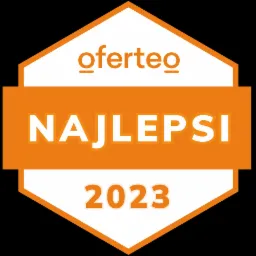 Nagroda Oferteo Najlepsi 2023 w pomarańczowo-białej grafice na czarnym tle.