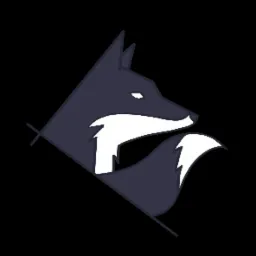 Logo firmy z Radomska przedstawiające stylizowaną głowę lisa w odcieniach szarości i bieli na czarnym tle, umieszczone w rombie.