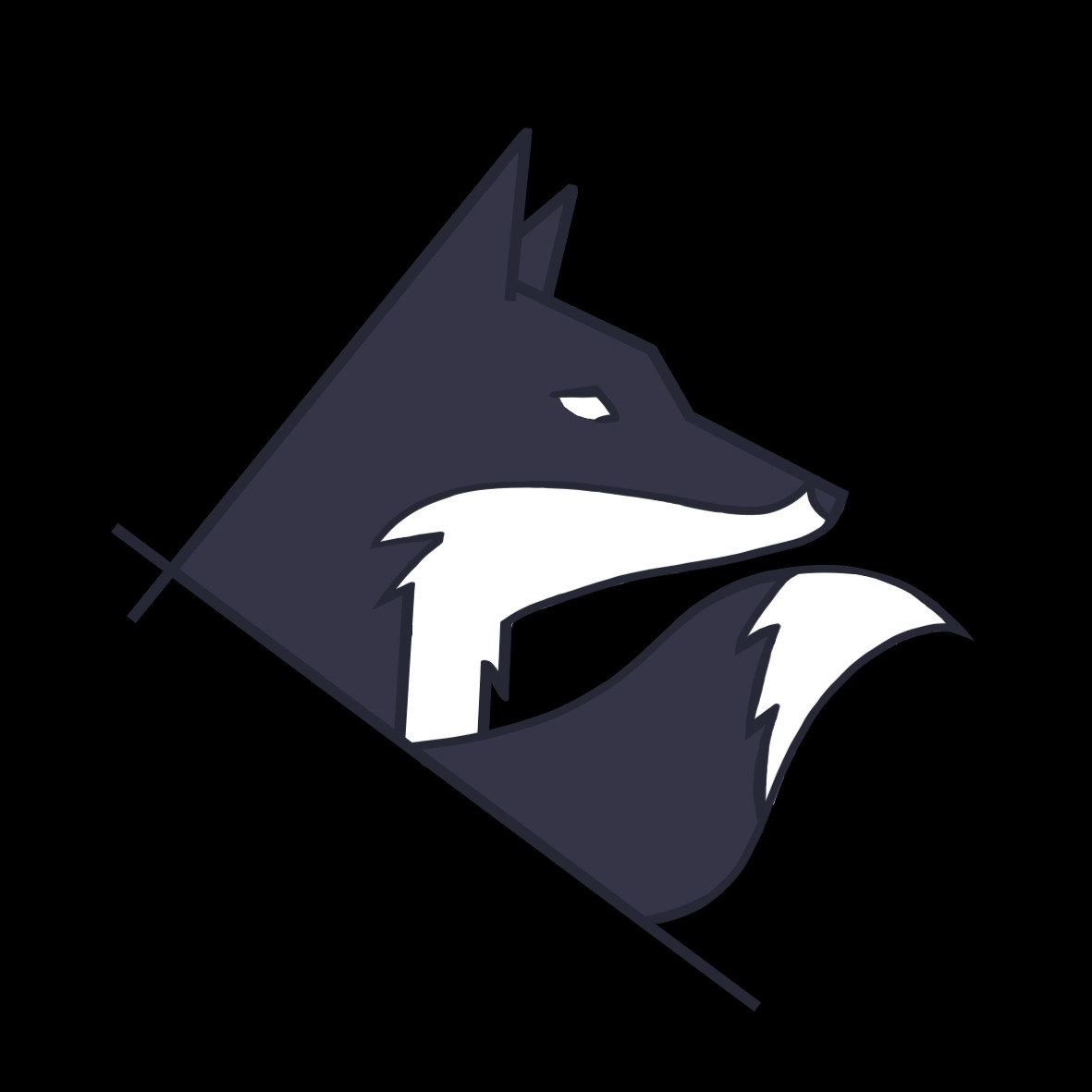 Logo firmy z Radomska przedstawiające stylizowaną głowę lisa w odcieniach szarości i bieli na czarnym tle, umieszczone w rombie.