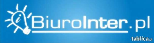 Logo BiuroInter.pl na błękitnym tle, z symbolem żarówki z literą 'i' w środku i adresem strony pod napisem.
