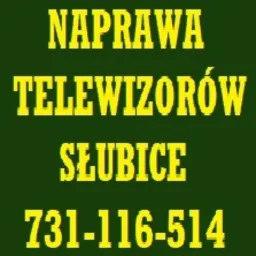 Grafika z żółtym tekstem na zielonym tle informująca o usłudze w Słubicach i numerze telefonu.