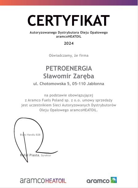 Jesteśmy Autoryzowanym Dystrybutorem oleju opałowego Aramco HEATOIL