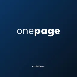 Grafika z białym napisem 'onepage' na gradientowym, ciemnoniebieskim tle, poniżej napis 'codeideas'.