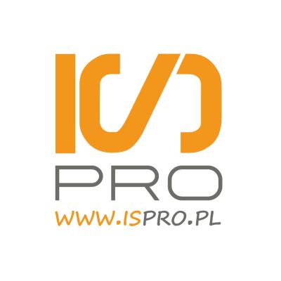 Logo firmy ISPRO z pomarańczowym symbolem graficznym i szarym napisem 'PRO' oraz pomarańczowym adresem strony www.ispro.pl na białym tle.