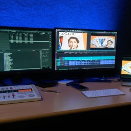 #Montażownia jest kolejnym ważnym punktem naszego biura. To tutaj filmy uzyskują swoją finalną formę. 
Posiadamy dwa stanowiska montażowe - PC oraz Mac. Komputery przygotowane są do pracy w najpopularniejszych środowiskach montażowych.