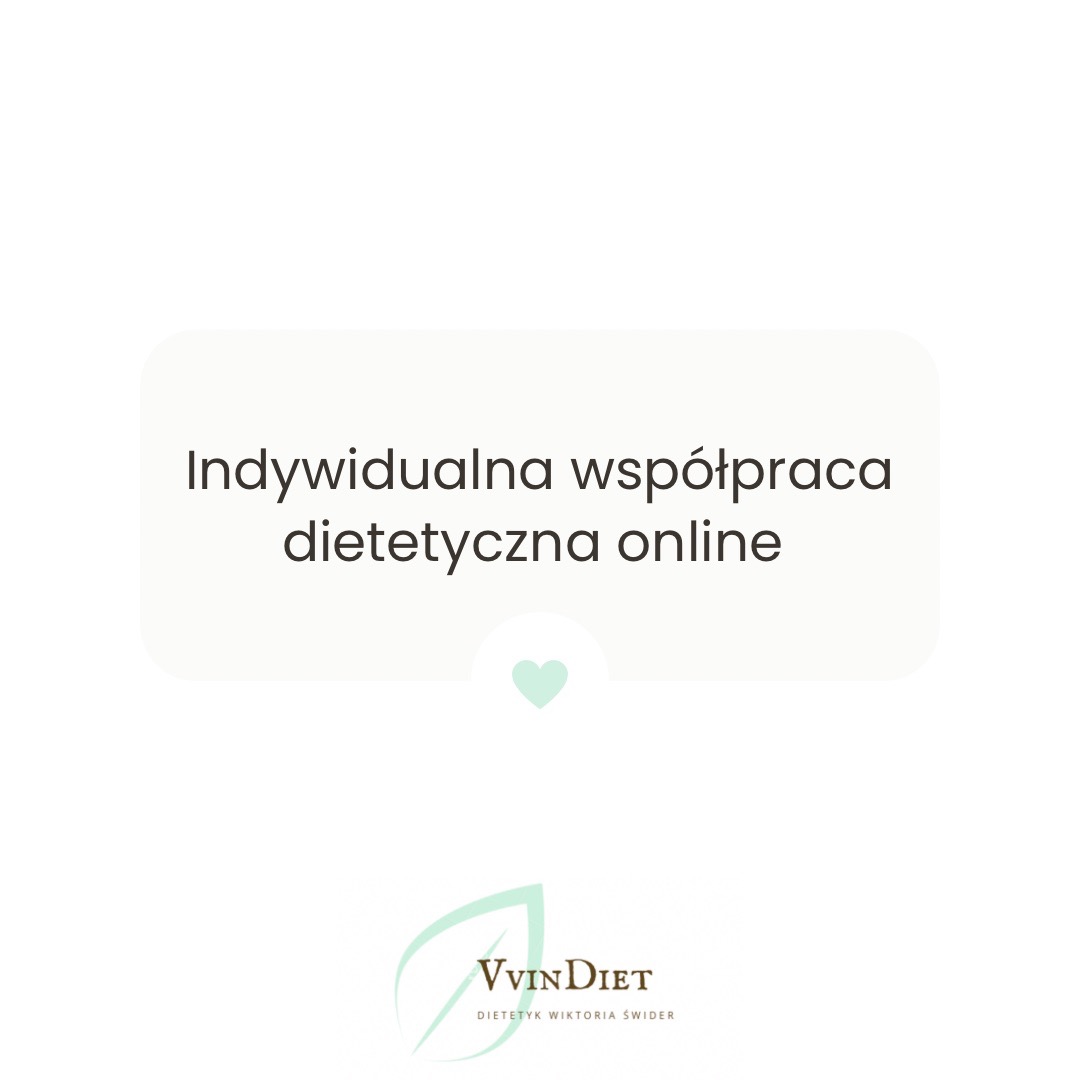 Grafika reklamowa: Indywidualna współpraca online, logo VVinDiet z liściem i napisem Dietetyk Wiktoria Świder.