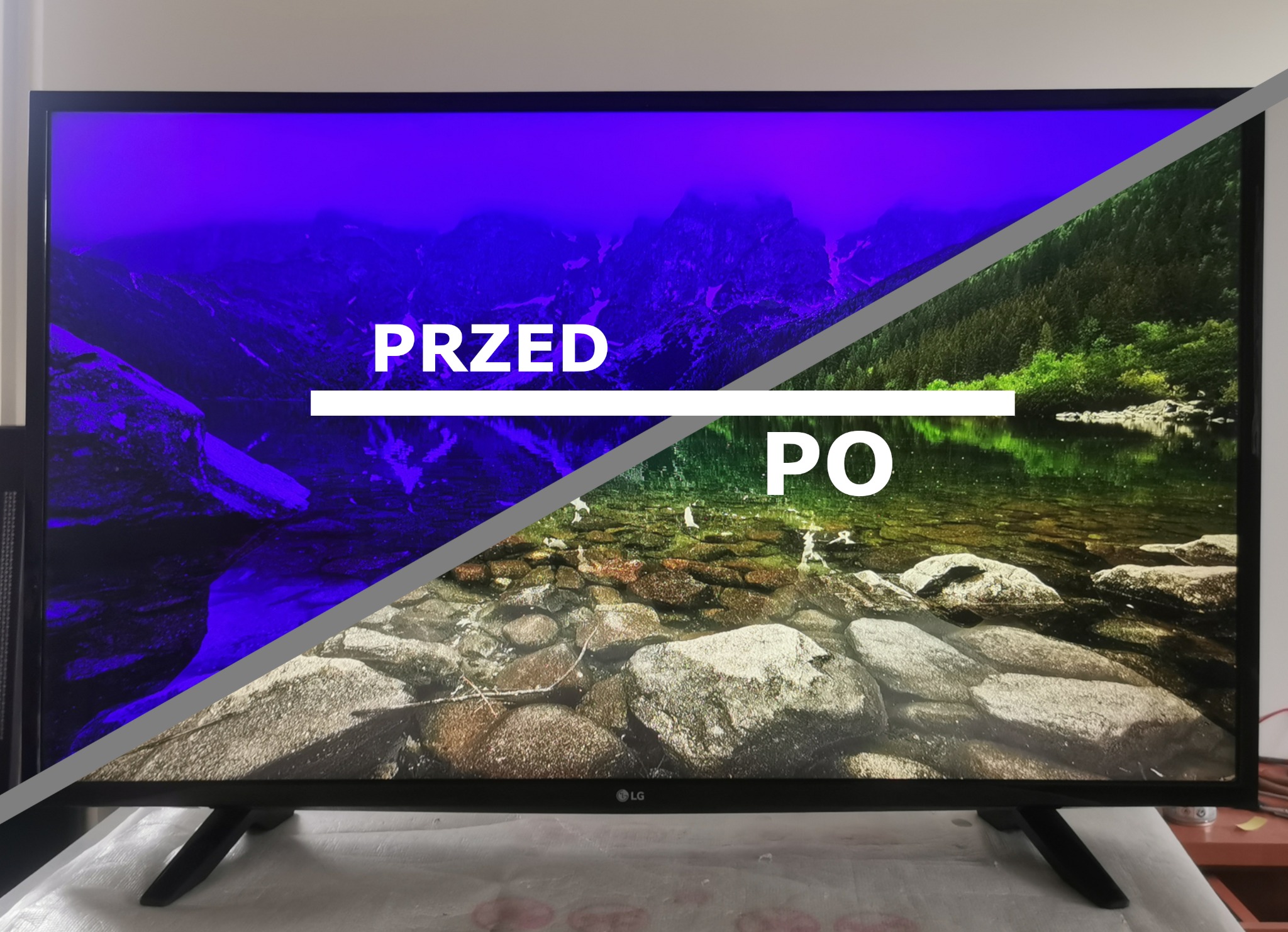 Objaw - niebieska poświata na całym obrazie. Po wymianie podświetlenia telewizor wraca do pełnej sprawności.