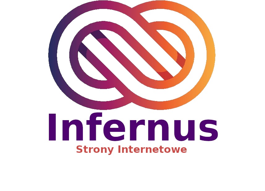 Logo firmy Infernus z gradientowym symbolem nieskończoności i napisem 'Strony Internetowe' poniżej nazwy.