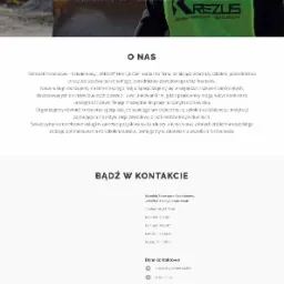 Strona internetowa firmy szkoleniowej Krezus z widocznym logiem i hasłem 'Ośrodek Finansowo Szkoleniowy', w tle żółta koparka.