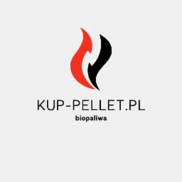 Logo firmy KUP-PELLET.PL z symbolem płomienia w kolorach czerwonym i czarnym oraz dopiskiem 'biopaliwa'.
