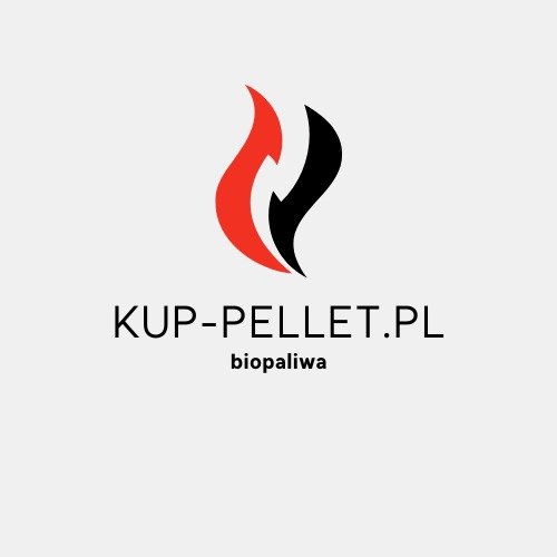 Logo firmy KUP-PELLET.PL z symbolem płomienia w kolorach czerwonym i czarnym oraz dopiskiem 'biopaliwa'.