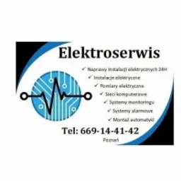 Logo firmy Elektroserwis z Poznania oferującej naprawy instalacji elektrycznych 24H, instalacje, pomiary, sieci komputerowe, systemy monitoringu i alarmowe oraz montaż automatyki; kontakt...