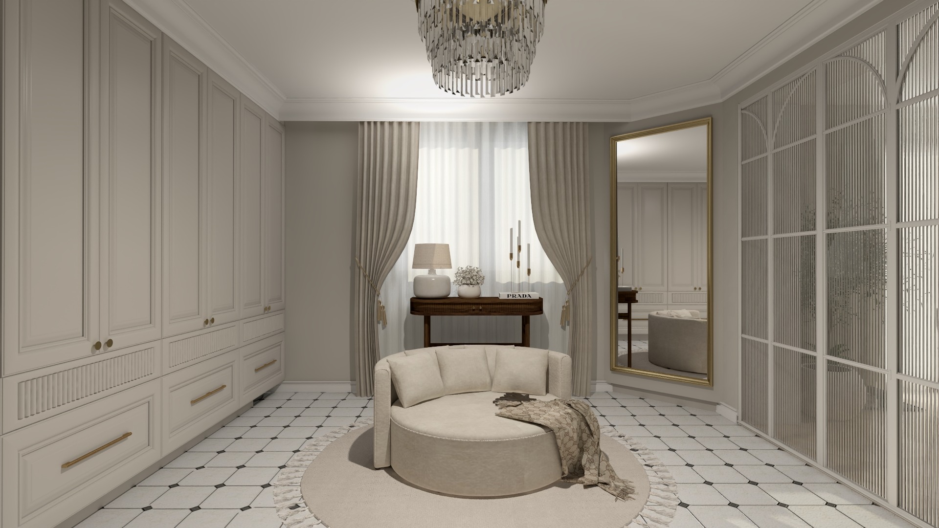 Hol z Szachownicą na Podłodze w Stylu Francuskim