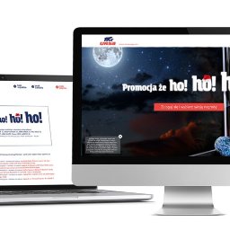 Agencja Reklamowa Motive Marek Pisarik - Komputer stacjonarny i laptop wyświetlające stronę internetową z kampanią promocyjną 'Promocja że ho! ho! ho!' firmy Ursa, na monitorze dziewczynka wpatrująca się w księżyc.