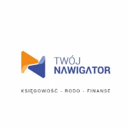 Logo firmy 'Twój Navigator' z dwoma strzałkami w kolorach pomarańczowym i granatowym, pod napisem hasło: Księgowość - RODO - Finanse.