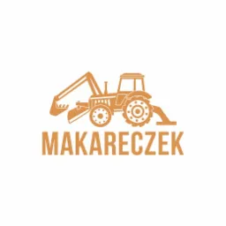 Ilustracja wektorowa przedstawiająca traktor z koparką w kolorze brązowym, z napisem 'MAKARECZEK' poniżej, na białym tle.