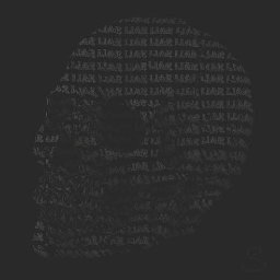 Sylwester Tryk - Grafika czaszki w odcieniach szarości, pokryta powtarzającym się tekstem 'LIAR LIAR'.