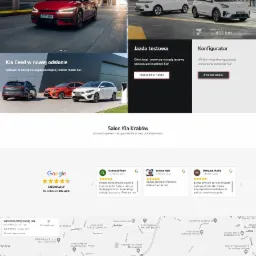 Strona internetowa dealera samochodowego Kia Wadowscy z widokiem na Wawel w tle, prezentująca modele Kia EV6 i Ceed oraz oferty specjalne.