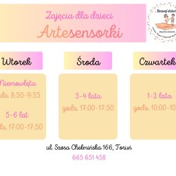 Artesensorki to mój autorski program całościowego wspierania rozwoju dziecka.🎨🎸🤸‍♀️
Poprzez zabawy arteterapeutyczne, sensoryczne oraz pedagogiczne zapewniamy różnorodnych aktywności, dzięki którym dziecko może wszechstronnie się rozwijać.