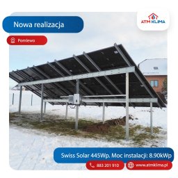 Moduły: Swiss Solar 445Wp
Moc instalacji: 8.90 kWp
Falownik: Fox-ESS
Miejscowość: Pomlewo