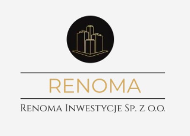 Logo firmy Renoma Inwestycje Sp. z o.o. z abstrakcyjnym symbolem budynków w okręgu.