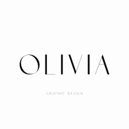 Minimalistyczne logo 'Olivia Graphic Design' na białym tle, wykorzystujące cienkie, eleganckie litery w kolorze czarnym.