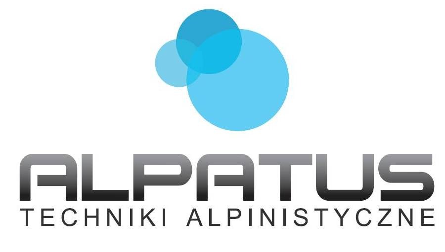 Logo firmy Alpatus Techniki Alpinistyczne z trzema nakładającymi się jasnoniebieskimi okręgami powyżej nazwy.