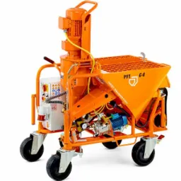 Pomarańczowa maszyna do tynków maszynowych PFT G4 Next Generation na białym tle, widoczny silnik, zbiornik i panel sterowania.