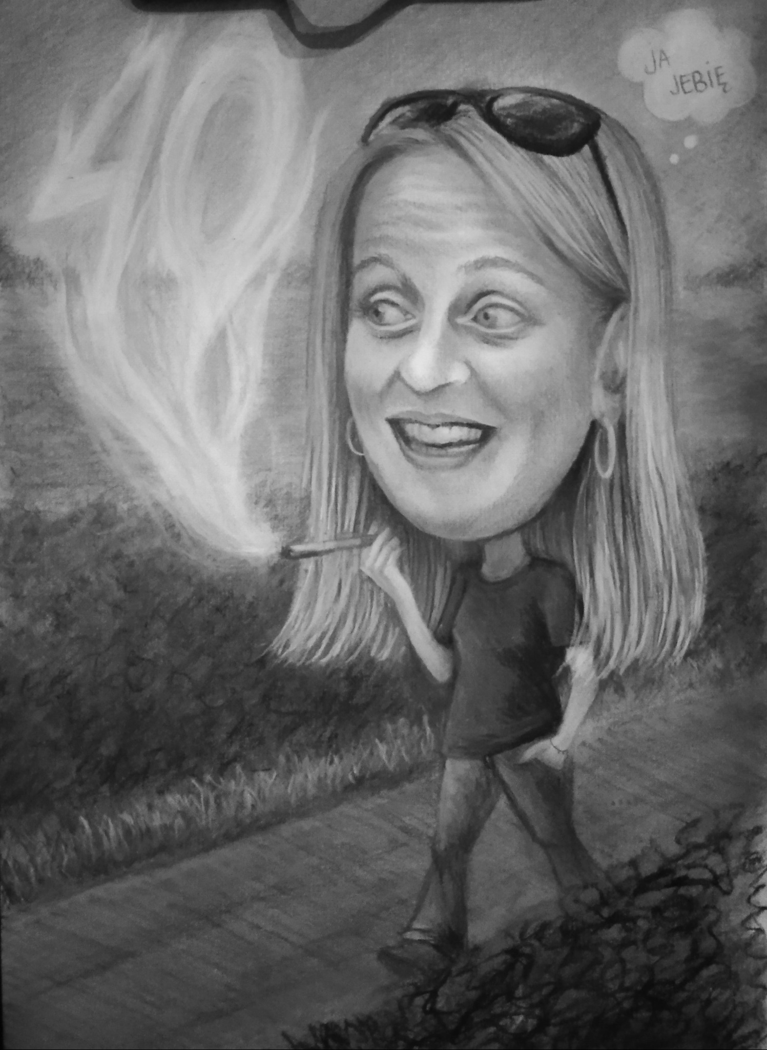 karykatura, ołówek i węgiel, A4