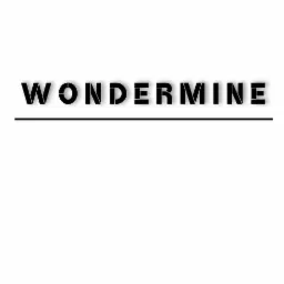 Czarno-białe logo firmy WONDERMINE z geometrycznymi literami i poziomą linią pod napisem.