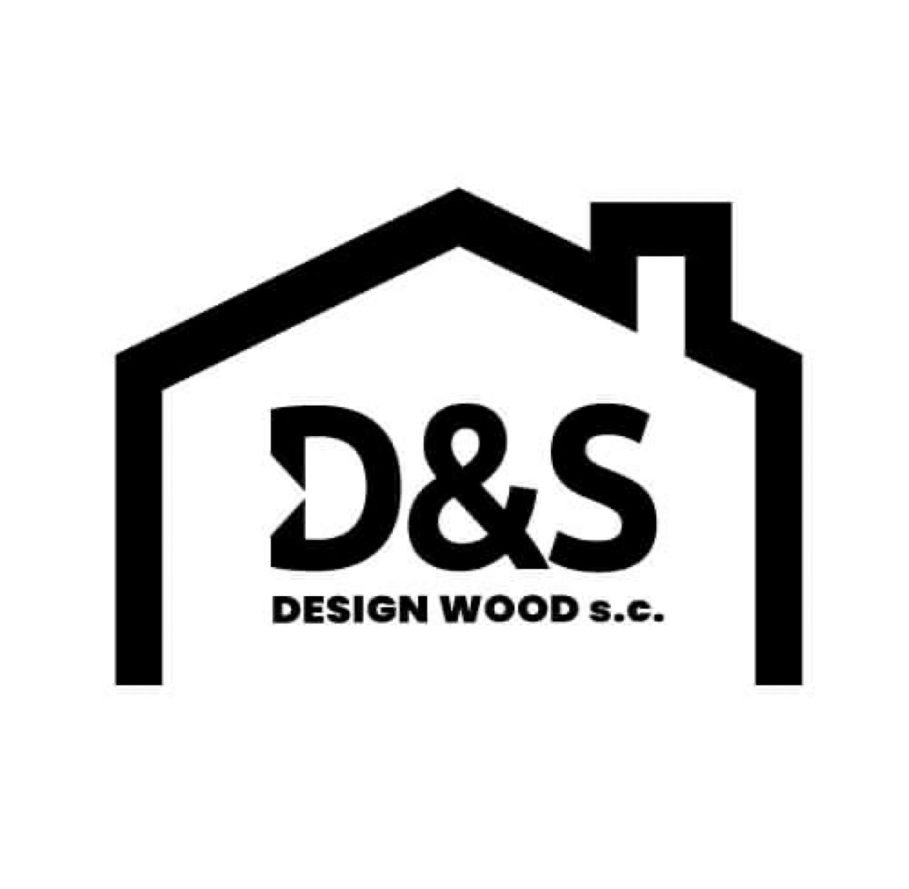 Logo firmy D&S Design Wood s.c. w kształcie domu z kominem, czarny znak na białym tle.