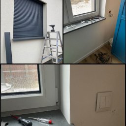 Serwis rolet zewnętrznych podtynkowych obejmujący wymianę uszkodzonych wieszaków, regulację położeń krańcowych oraz wymianę włączników do obsługi rolet.