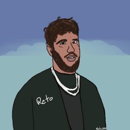 Portret cyfrowy wykonany w stylu pop-art, inspirowany współczesną sceną muzyczną. Szybka ilustracja studyjna stworzona w 25 minut – przykład kreatywnego szkicu koncepcyjnego.