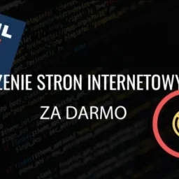 Grafika z logo HTML5, napisem 'Tworzenie stron internetowych ZA DARMO' oraz przekreślonym symbolem dolara na tle kodu PHP.