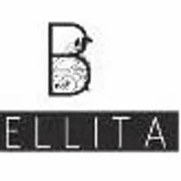 Logo firmy Bellita z charakterystyczną literą B, w której wnętrzu widoczny jest wzór przypominający włosy lub pióra, umieszczone nad nazwą firmy zapisaną prostą czcionką.