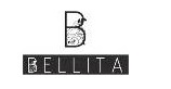 Logo firmy Bellita z charakterystyczną literą B, w której wnętrzu widoczny jest wzór przypominający włosy lub pióra, umieszczone nad nazwą firmy zapisaną prostą czcionką.