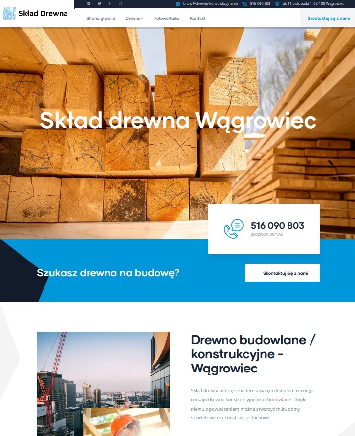 Realizacja strony dla punktu zajmującego się sprzedażą drewna