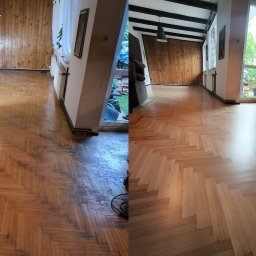 Parkiet bukowy przed i po renowacji 