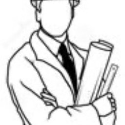 Nadzory i projektowanie konstrukcji - Czarno-biała grafika przedstawiająca inżyniera w kasku i płaszczu, trzymającego zwinięte plany i linijkę, z założonymi rękami.