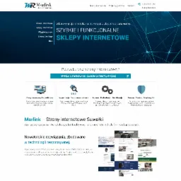 Strona internetowa firmy Marlink z Suwałk, specjalizującej się w tworzeniu responsywnych stron internetowych, z widocznym logo, menu nawigacyjnym i sekcjami promującymi usługi takie jak sklepy...