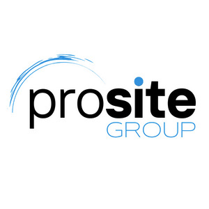 Logo firmy Prosite Group z niebieskim półokręgiem nad napisem i niebieską kropką nad literą 'i'.