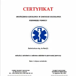 Certyfikat wydawany uczestnikom naszych szkoleń