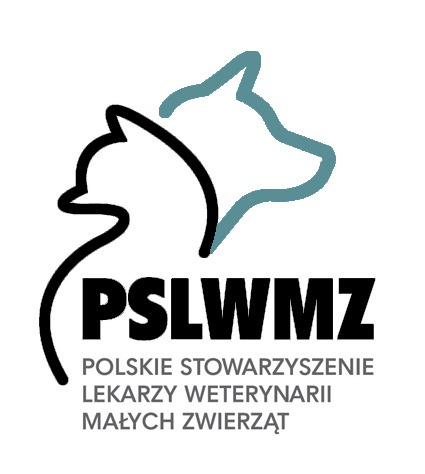 Logo Polskiego Stowarzyszenia Lekarzy Weterynarii Małych Zwierząt, widoczne kontury kota i psa, Mysłowice.