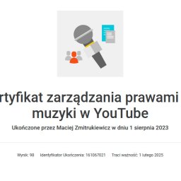 Certyfikat: Zarządzania prawami do muzyki w Youtube
