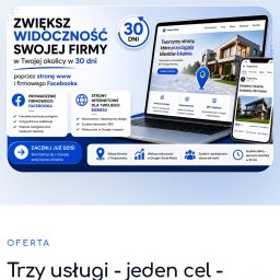 silesiasites Zbigniew Bernacki - Oferta: Strona WWW i Facebook. Laptop z widokiem strony internetowej i smartfon z profilem firmy. Nowoczesny design, SEO, widoczność w Google. Zwiększ widoczność firmy.